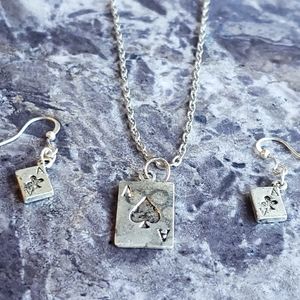Ace of spades necklace and earring set rockabilly style punk rock goth